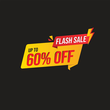 Flash Sale promotional sticker template. Flash Sales banner template design for social media and website. Sale promotion and advertising banner. Flash sale mnemonic with discount. Flash sale 60% off.