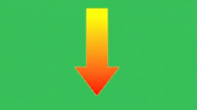 A vibrant gradient arrow pointing downwards on a solid green background