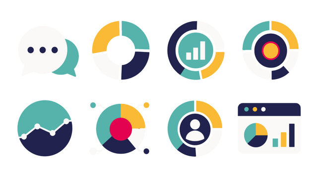 Set of colorful circular infographic and analytics icon elements