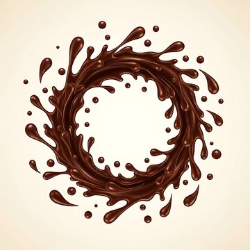 Glossy Dark Chocolate Splash Forming Circular Ring on Cream Background
