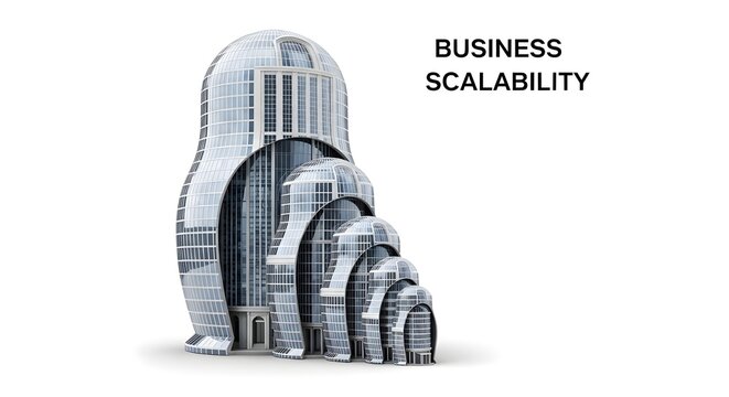 Business scalability concept represented by nested Matryoshka dolls made of modern architecture