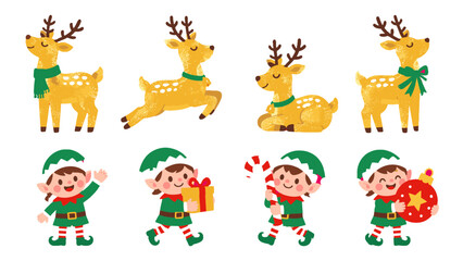 Cute Christmas reindeer and elf character set vector illustration © Alan