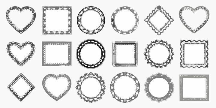 collection of vintage silver ornate frames on white background antique decorative border