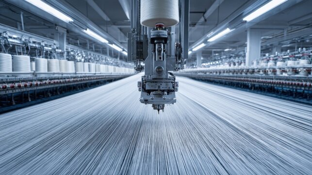 Advanced Textile Manufacturing Process with Spinning Machines and Fibers in an Industrial Textile Production Facility