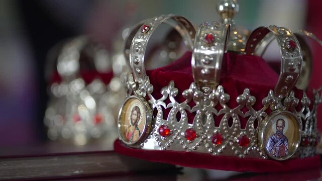 Ornamental wedding crowns used in traditional church ceremonies for couples