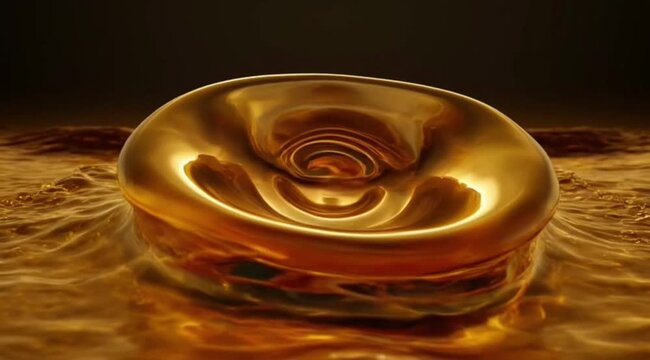 Golden liquid surface ripple motion with abstract fluid splash and dynamic waves in cinematic lighting