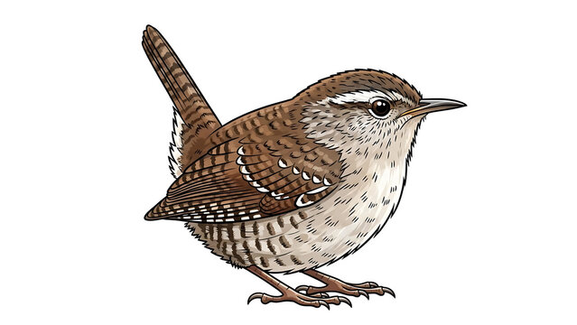 Brown wren bird with detailed feathers isolated on a transparent background