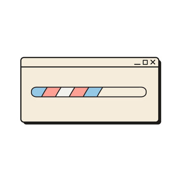 Vector retro Y2K computer popup dialogue window with transgender flag loading bar isolated on white. Nostalgic 90s technology software interface element for trans visibility, pride month, social media