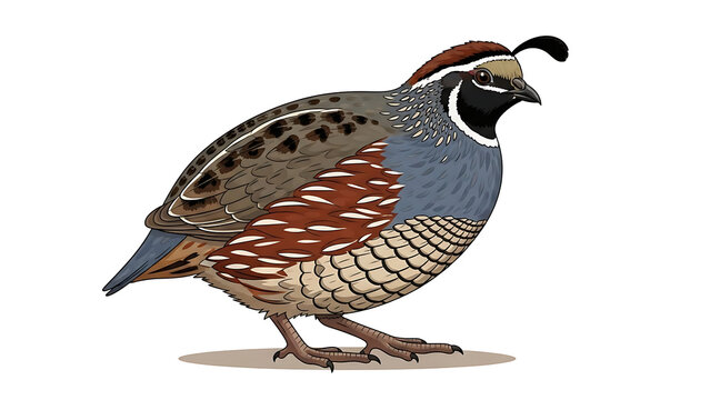 Colorful quail bird standing on ground isolated on a transparent background