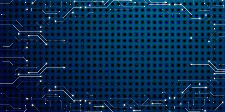 Cybersecurity digital framework with glowing pathways on dark blue textured background.