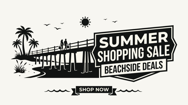 Summer shopping sale beachside deals illustration.