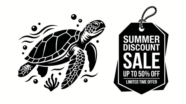 Summer discount sale turtle graphic.