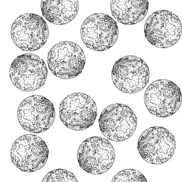 seamless pattern orbit moon hand drawn. tides surface, exploration landing, Apollo satellite orbit moon black sketch illustration