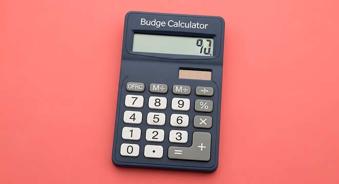 Black Budget Calculator Displaying Number on Coral Pink Background