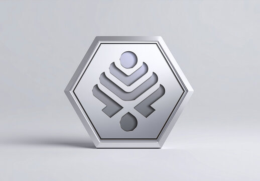 Logo Engraved in Hexagonal Silver Plate Mockup