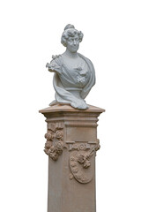 Obraz premium elements of architectural decorations of buildings, sculptures, mythological and religious characters, on the streets in Barcelona, public places.