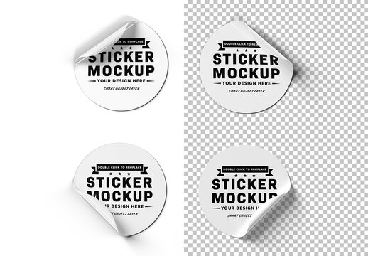 Collection Of 4 Isolated Rounded Stickers Mockup