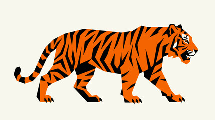 Fototapeta premium A vibrant orange tiger walking forward.