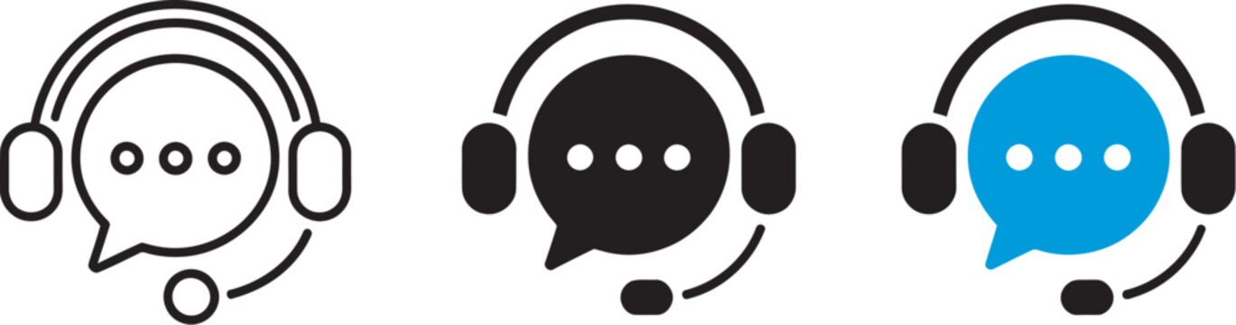 Customer Service Icon with Headset and Speech Bubble for Contact Support and Call Center Communication Vector Designs