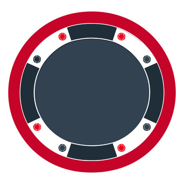 Poker table icon. Oval gaming surface with playing cards, betting chips, marked player positions, casino setup prepared for card competition, wagering, entertainment activities.