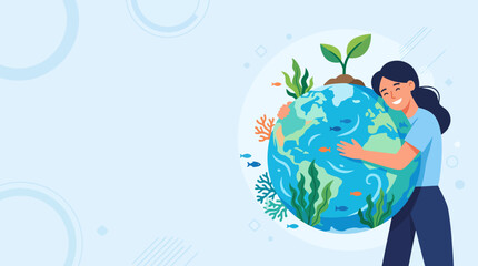 Illustration of woman embracing the Earth to promote environmental care. © Kyle