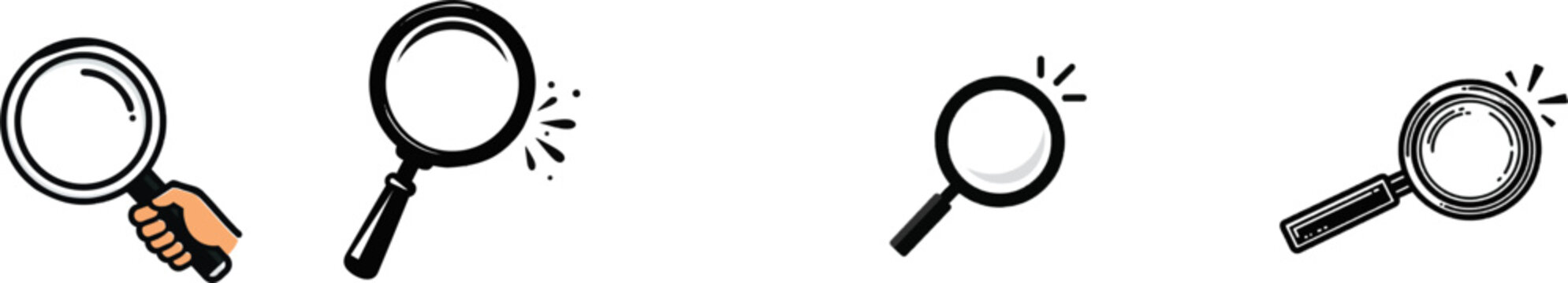 A whimsical doodle magnifying glass with a clean black line art aesthetic on a stark white background is perfect for automatic vector tracing