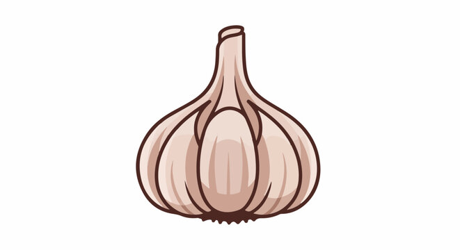 A stylized illustration of a single garlic bulb with a thick outline