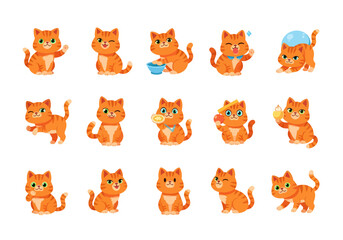 Obraz premium Playful and cute orange cats in various poses and expressions, perfect for pet-related designs and illustrations.