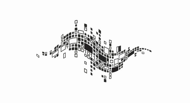Abstract digital wave of squares and binary code