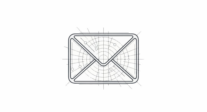 A technical drawing of a closed envelope with blueprint elements