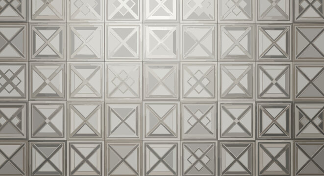 Gray metallic surface with square pattern and X designs