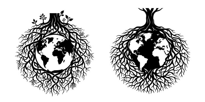 Earth Globe Tree Roots Environmental Conservation Vector Illustration