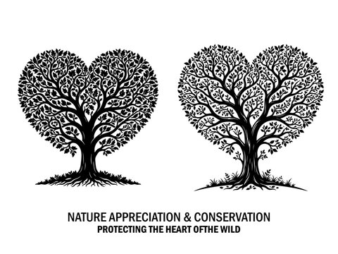 Heart Shaped Tree of Life Nature Conservation Vector Illustration