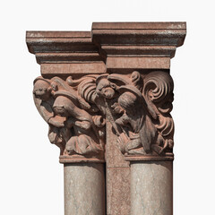 elements of architectural decorations of buildings, ancient arches and columns, pommel and patterns, on the streets in Catalonia, public places. © Kozlik_mozlik