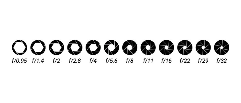 Camera Aperture Icons Set with F-Stop Scale f/0.95 to f/32