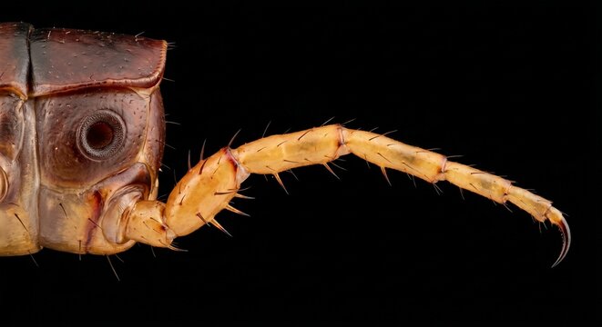 Extreme close-up of centipede leg joints and spiracle on body segment