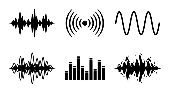 Collection of sound wave and audio signal icons and graphics Vector