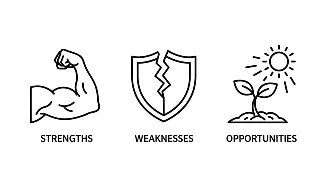 strengths weaknesses opportunities icons line art muscle