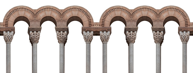 Elements of architectural decorations of buildings, arches and columns, door and window openings. On the streets in Catalonia, public places. © Kozlik_mozlik