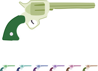 Fototapeta premium Stylized revolver handgun with a long barrel and green grip representing concepts of vintage weaponry, cowboy culture, historical themes, protection, law enforcement, and classic firearms design