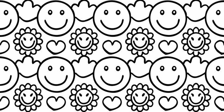 hand drawn smiley faces seamless pattern hand drawn black and white repeating design graphic artwork