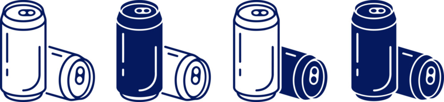 Collection of navy blue and white soda can illustrations on white background