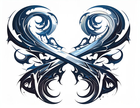 Ornate dark blue abstract tribal design with sharp edges