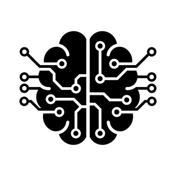 AI brain icon, neural network, artificial intelligence, machine learning brain vector, tech brain circuit