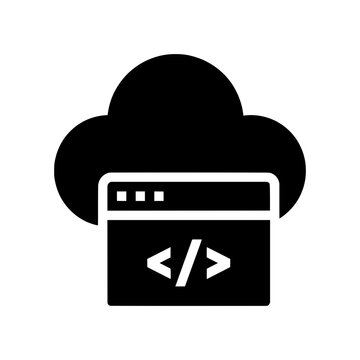 Cloud coding icon, cloud development, programming in cloud, code browser window vector icon