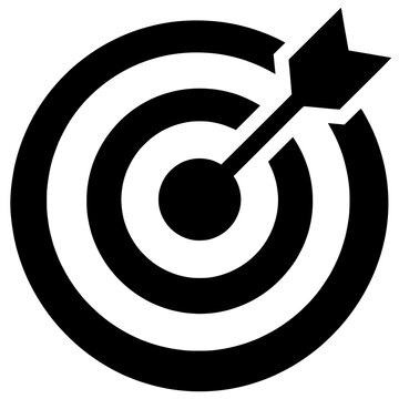 Target with arrow icon, bullseye goal achievement symbol, business success target vector

