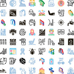 Naklejka premium Large collection of modern outline icons and pictograms for web and mobile ui, covering business, education, medical, lifestyle and other infographic and interface design needs