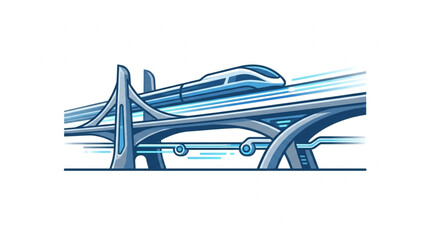 Futuristic high speed train on elevated track over water. © Iwan