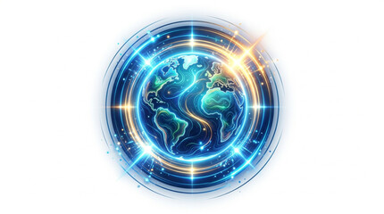 Futuristic glowing globe with digital network connections. © Iwan