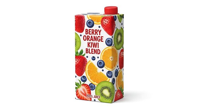 Berry orange kiwi fruit juice carton with beverage packaging refreshment